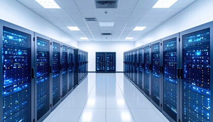 Fototapeta premium Modern server room with advanced technology and digital equipment