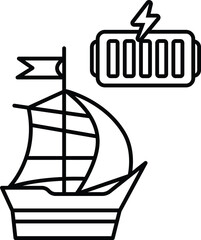 A black and white drawing of a sailboat with a flag on it