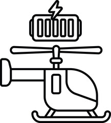 A black and white drawing of a helicopter with a battery on top