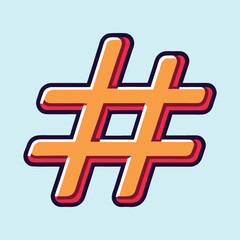 Retro styled orange hashtag symbol on a light blue background illustration