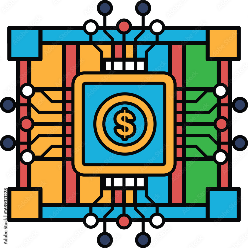 Poster a black and white image of a computer chip with a dollar sign on it