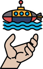 A hand is holding a submarine