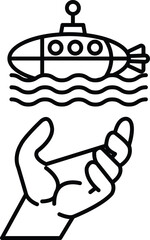 A hand is holding a submarine