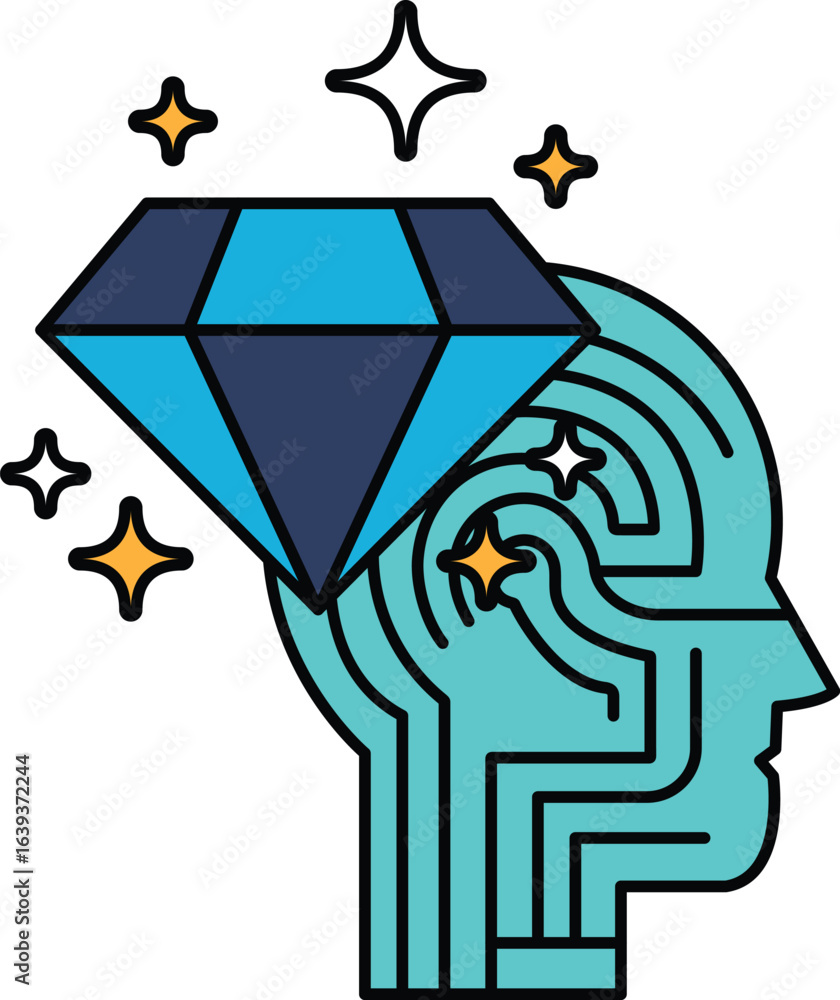 Poster a diamond is placed on top of a head with a maze in the background