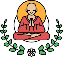 A man is sitting cross legged and making a sign of the cross