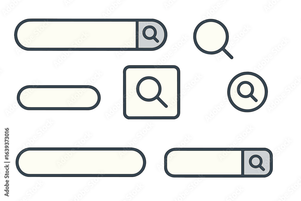 Poster search bar designs in various shapes and sizes displayed on a light background showcasing modern dig