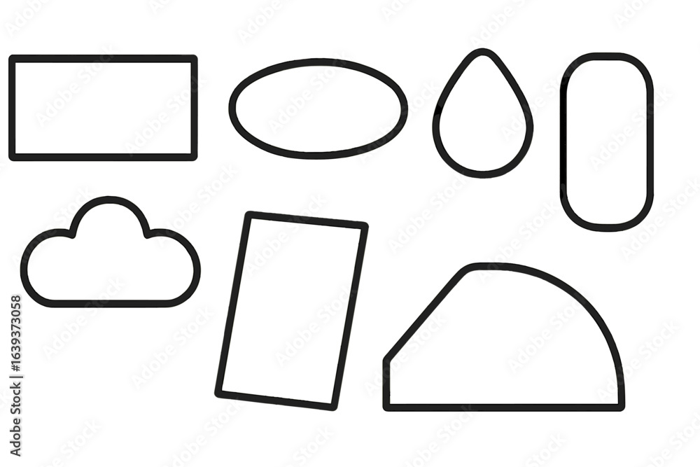 Poster collection of simple geometric shapes in black outline showcasing basic design elements for educatio