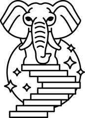 An elephant is standing on a set of stairs