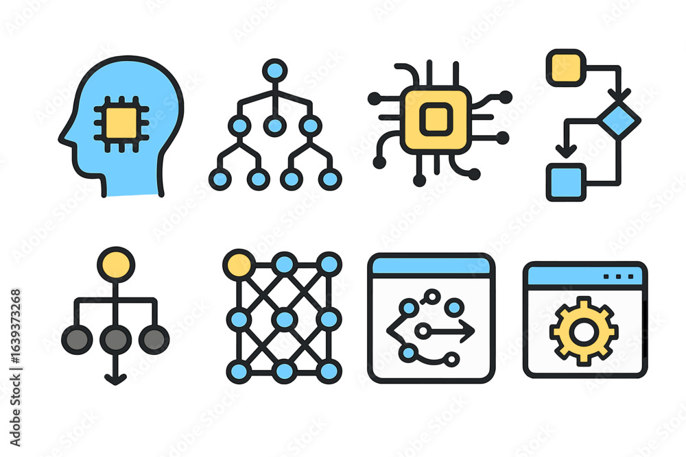 Poster exploring the fundamentals of artificial intelligence and data structures in a minimalist design