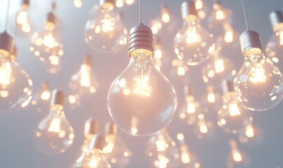 3D render of lightbulbs flying, with a pure white background, illustrating the future of lighting technology, Generative AI