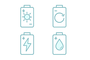 Battery icons representing solar energy, recycling, charging, and water usage in modern technology designs