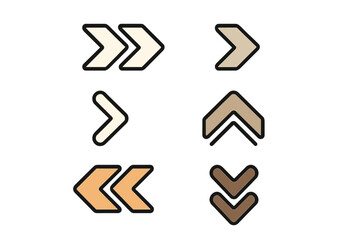 Set of simple directional arrows in various styles and colors for design and navigation purposes