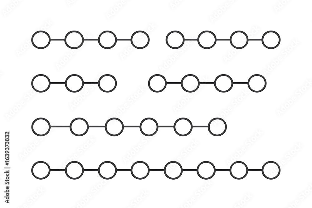 Poster sequential alignment of circles representing a simple geometric pattern across multiple rows on a wh