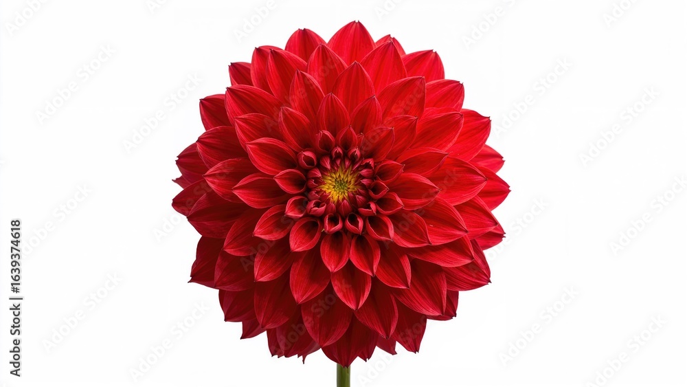 Poster striking ruby dahlia displayed on a white surface