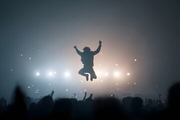 Jumping in the Moment - Arms Raised at a Live Concert