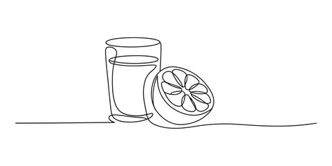 Orange juice glass continuous line drawing vector illustration