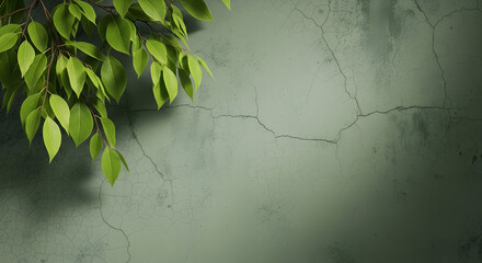 Green leaves on a rustic textured wall background nature spring freshness organic eco friendly design element botanical wallpaper backdrop image