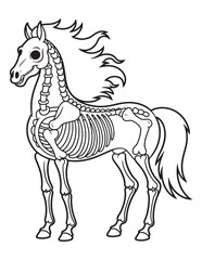Skeleton Horse with Exposed Bones – Creepy Halloween Horse Coloring Page