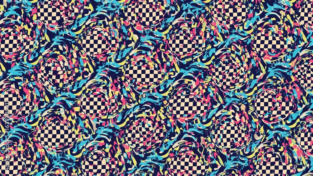 Aufkleber retro flowing psychedelic checker pattern 90s y2k phone cover background continuous textile design