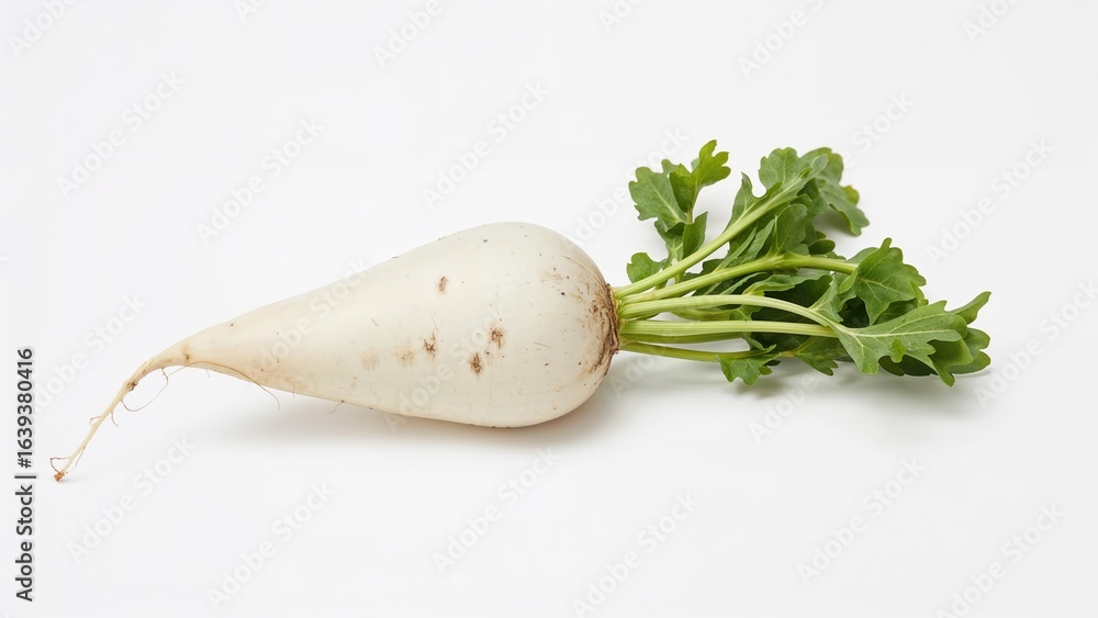 Poster isolated half radish displayed on background featuring full depth of field