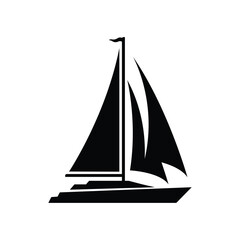 Classic sailboat silhouette on water with two sails up.