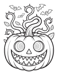 Creepy Medusa Pumpkin Monster with Snake Vines – Halloween Scary Coloring Page