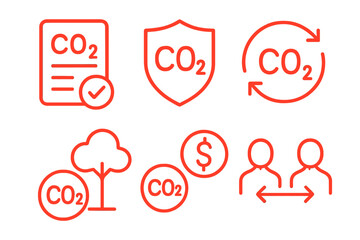 Red CO2 symbols representing carbon footprint, sustainability, and environmental management concepts in a modern design format