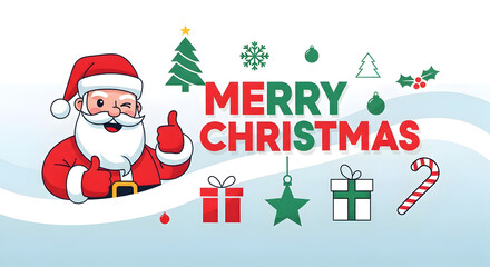 Winking Santa Gives Double Thumbs Up: Merry Christmas Banner
