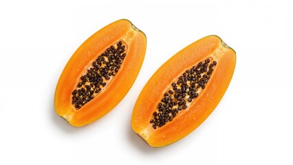 Overhead shot of a sliced papaya split into two pieces