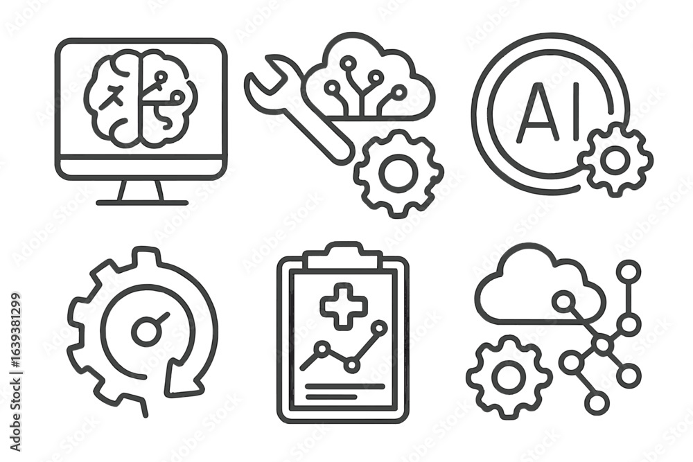 Poster concepts of artificial intelligence and machine learning are illustrated through various innovative 