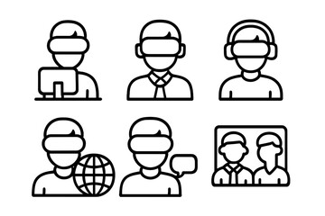 Individuals engaging with virtual reality technology in various professional and social settings during daytime