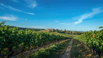Fototapeta premium Grape fields under a clear azure sky