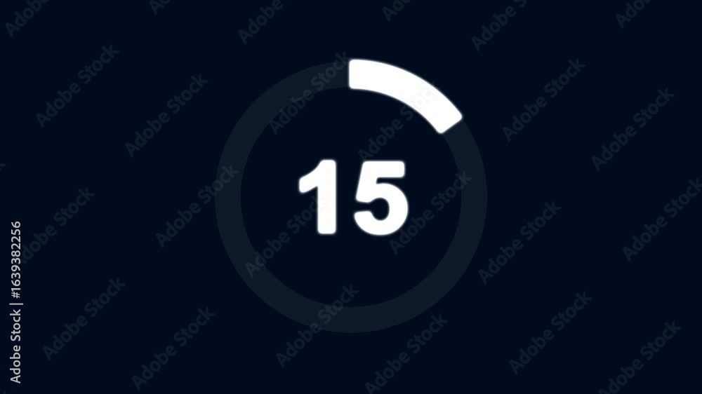 Poster numerical counting from 0 to 15. circular progress bar with bright neon white light , countdown whit