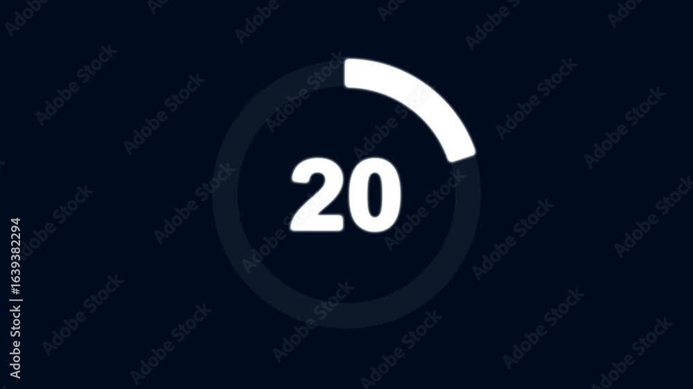 Poster numerical counting from 0 to 20. circular progress bar with bright neon white light , countdown whit