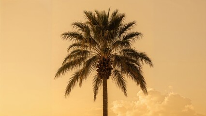 Isolated palm tree shining under sunrise