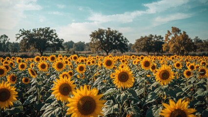 Obraz premium Bright sunflowers flourishing in the rural autumn landscape.