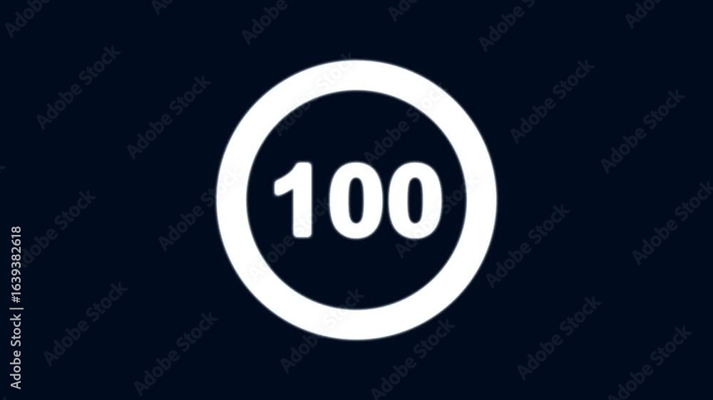 Poster numerical counting from 0 to 100. circular progress bar with bright neon white light , countdown whi
