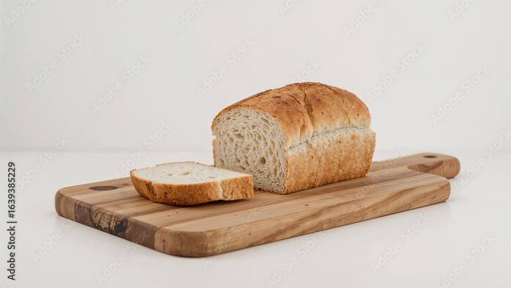 Poster sections of bread arranged on a chopping surface with a clean white setting