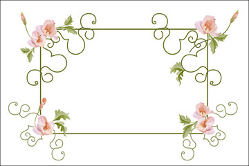 Rectangular floral frame with pink flowers © PixArtAI