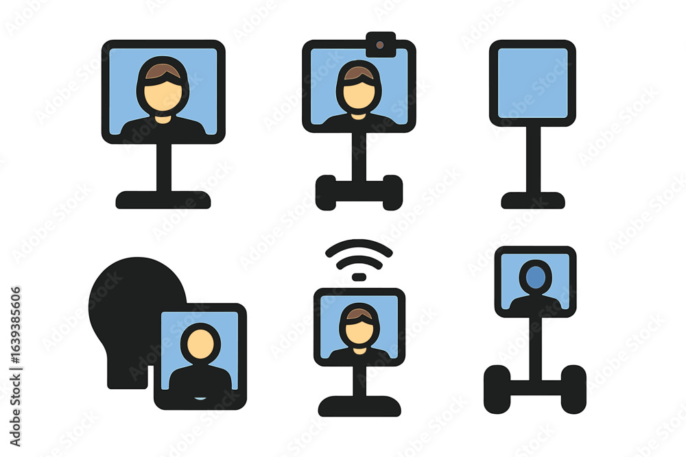 Poster digital avatars and online communication tools displayed in a colorful graphic design representing v