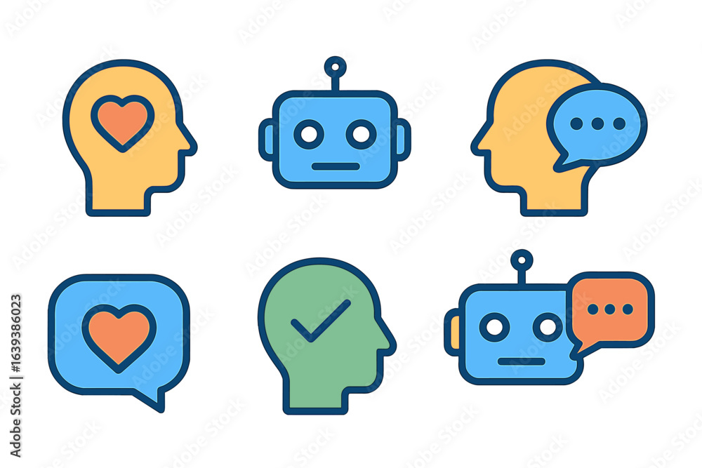 Poster exploring the interaction between humans and robots through emotive icons and symbols
