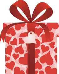 Red gift box with a heart-shaped tag