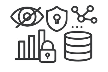Visual representation of data security concepts including encryption, privacy, and data analysis techniques used in modern technology
