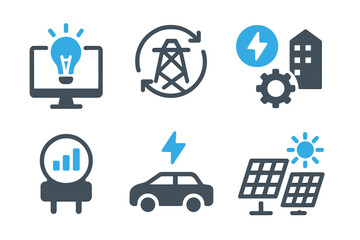 Visual representation of renewable energy concepts including solar power, electric vehicles, and smart technology