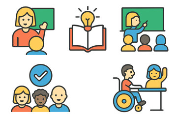 Educational activities in a diverse classroom with various teaching methods and student engagement