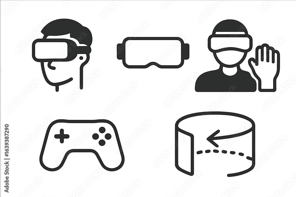 Poster virtual reality experience with gaming elements and interactive design in a modern tech environment
