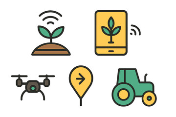 Icons representing artificial intelligence technology and concepts in a minimalist style