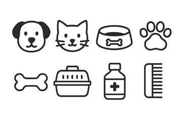 Dog and cat care essentials including food bowls, grooming combs, and health items for pet owners in a home setting