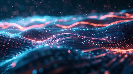 A vibrant fusion of technology, science, and design, featuring digital patterns, abstract shapes, and futuristic concepts. Dynamic waves, geometric grids, and colorful stunning