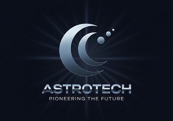 Astrotech logo with the tagline pioneering the future, symbolizing innovation and advancement in space technology and exploration